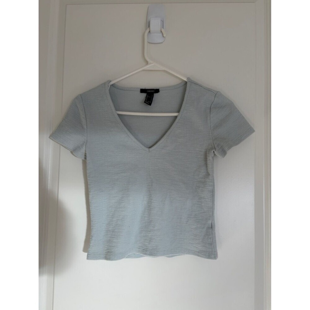 Forever 21 Women’s Light Green V-Neck Ribbed Tee